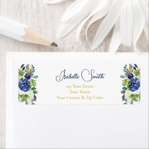 Etiqueta Elegantes Rosas de Aquarela Azul Marinho Casamento
