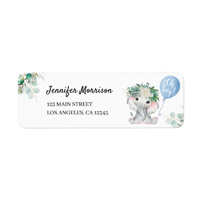 Etiqueta Elephant Blue Balloon Oh Boy Address (Frente)