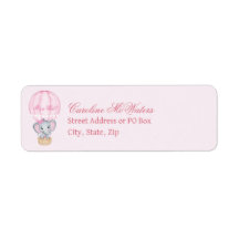 Elephant in Pink Hot Air Balloon Return Address