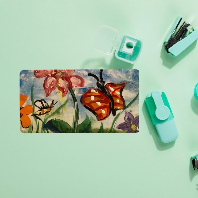 Etiqueta Embalagem de creches escolares para primavera (school sticker, created artwork during grade one art lessons)