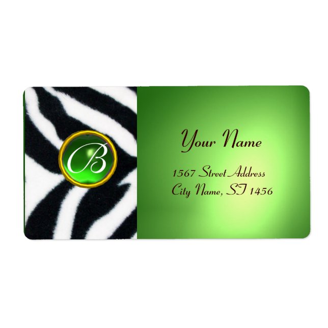ETIQUETA EMERALD GREEN BLACK WHITE ZEBRA FUR MONOGRAMA (Frente)