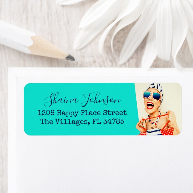 Etiqueta Encantada Praia Lady Retro Vibe Humor (Insitu)