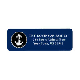 Etiqueta Endereço Branco Azul Preto com Âncora de Barcos Ná