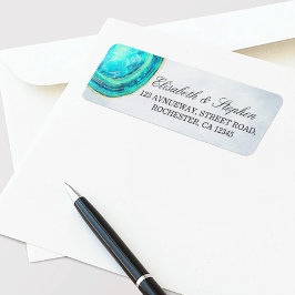 Etiqueta Endereço Casado: Watercolor Teal & Dourado Agate G