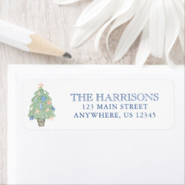Etiqueta Endereço da Árvore de Natal Costeira de Aquarela