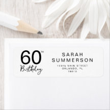 Endereço de 60º Aniversário em Script Preto e Bran