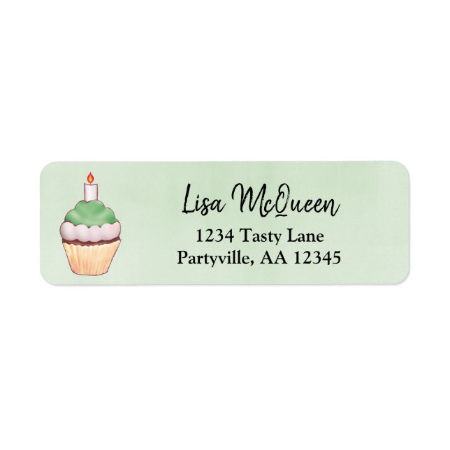 Etiqueta Endereço de Aniversário do Cupcake de Aquarela Ver (Frente)