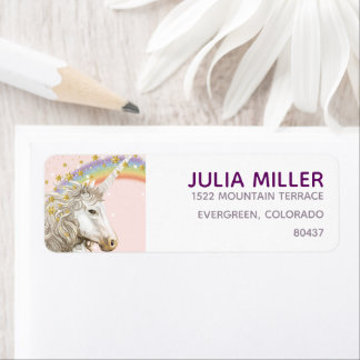 Etiqueta Endereço de Aniversário Personalizado do Unicorn