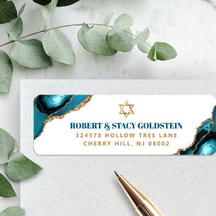 Etiqueta Endereço de Bat Mitzvah Moderno Turquesa Ágata Dou