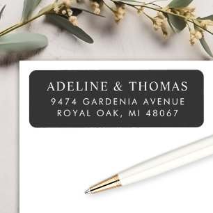 Etiqueta Endereço de Casamento Branco Preto Elegante e Maci