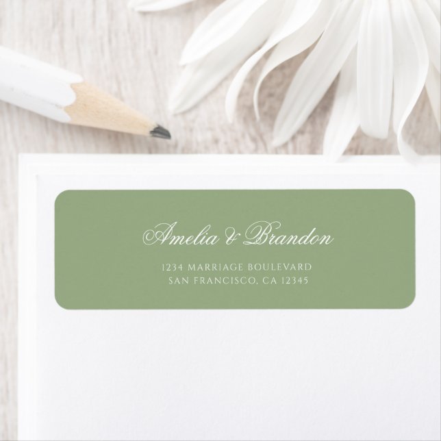 Etiqueta Endereço de Casamento Clássico em Verde Sage e Bra (Insitu)
