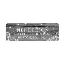 Etiqueta Endereço de Casamento com Luzes de Madeira Rústica