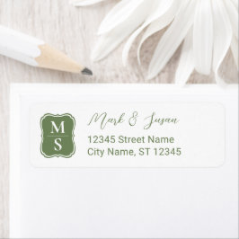 Etiqueta Endereço de Casamento com Monograma Verde