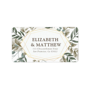 Etiqueta Endereço de Casamento da Folhagem de Watercolor R