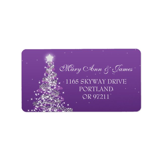 Etiqueta Endereço de Casamento de Natal Roxo (Frente)