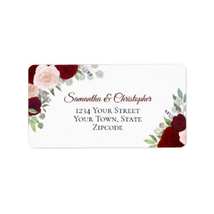 Etiqueta Endereço de Casamento de Rosas de Aquarela para Bo
