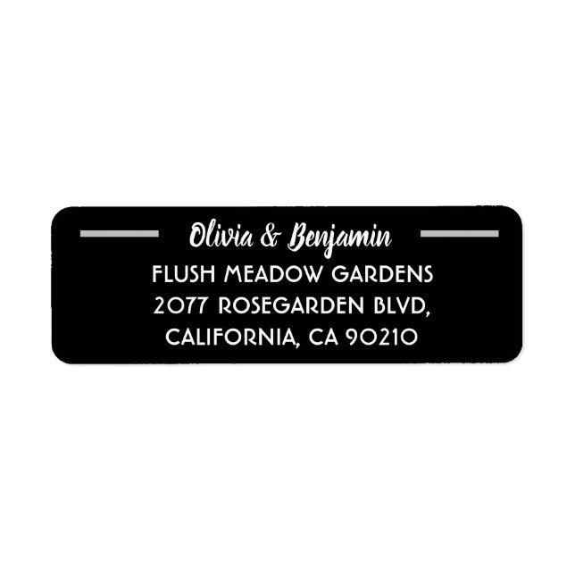 Etiqueta Endereço de Casamento de Script Manuscrito Preto S (Frente)