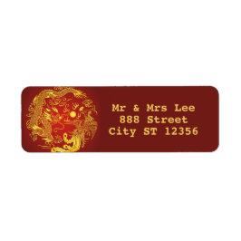 Etiqueta Endereço de Casamento do Dragão Vermelho Dourado F