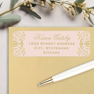 Etiqueta Endereço de Casamento Elegante em Rosa Dourado Dam