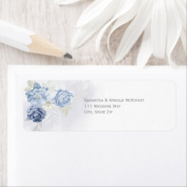 Etiqueta Endereço de Casamento Floral Azul Claro Aquarela