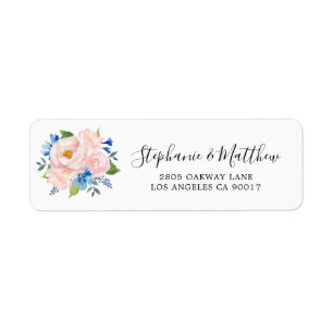 Etiqueta Endereço de Casamento Floral Azul Cor de Água Ro