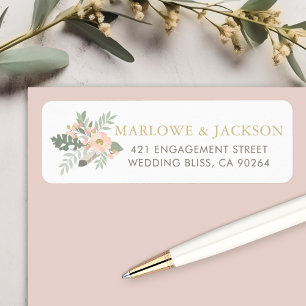 Etiqueta Endereço de Casamento Floral Boho Rosa Dourado