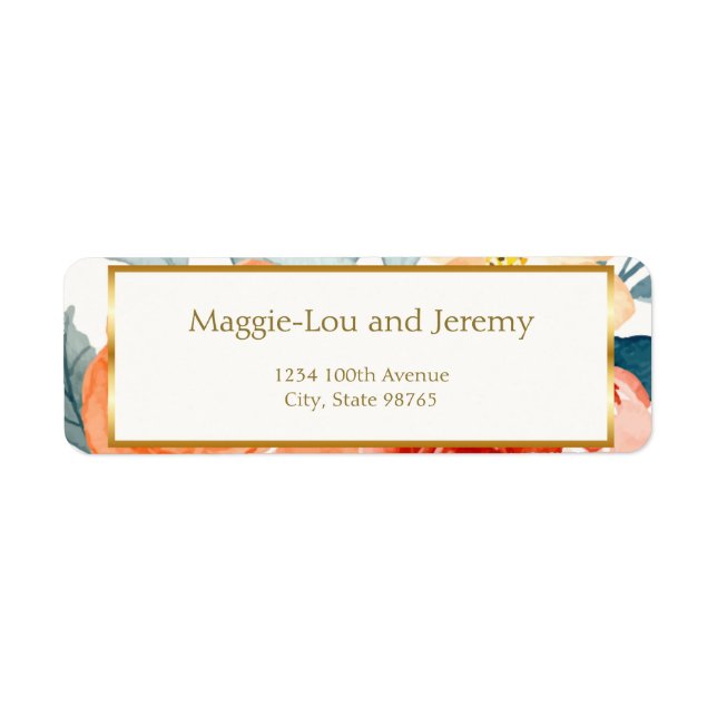 Etiqueta Endereço de Casamento Floral de Blush Dourado Eleg (Frente)