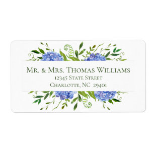 Etiqueta Endereço de Casamento Floral do Hydrangeas Azul L