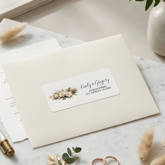 Etiqueta Endereço de Casamento Floral Neutro Boho Rústico (Criador carregado)