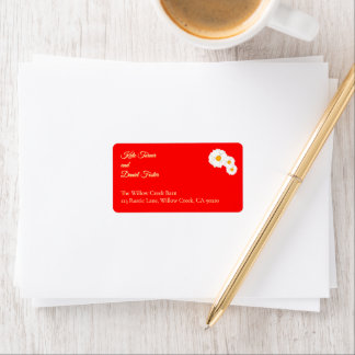 Etiqueta Endereço de Casamento Floral Vermelho