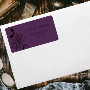 Etiqueta Endereço de Casamento Roxo Rosa Bat Spiderweb em A