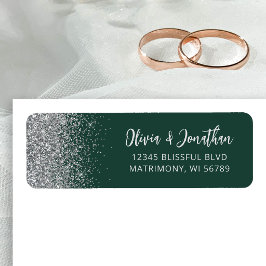 Etiqueta Endereço de Casamento Verde Esmeralda com Brilho P