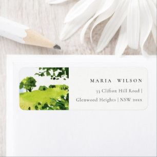 Etiqueta Endereço de Colinas Rustic Green Watercolor Countr