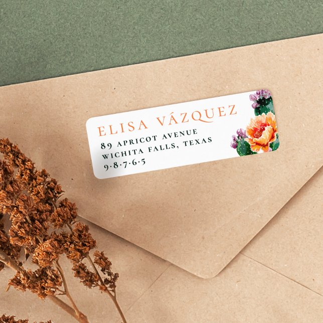 Etiqueta Endereço de Devolução Boho Deserto Cactus & Flores (Criador carregado)