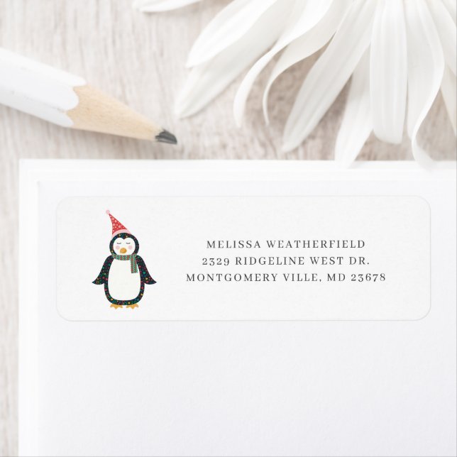 Etiqueta Endereço de Devolução Boho Penguin Chic Feriado (Insitu)