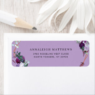 Etiqueta Endereço de Devolução Botânica Elegante Roxo Flora
