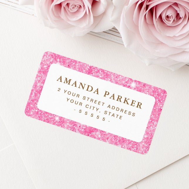 Etiqueta Endereço de devolução com brilho rosa falso (Pink faux glitter return address label)