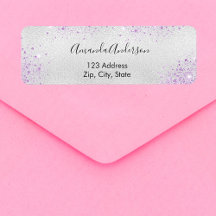 Endereço de devolução com purpurina roxa e metal p