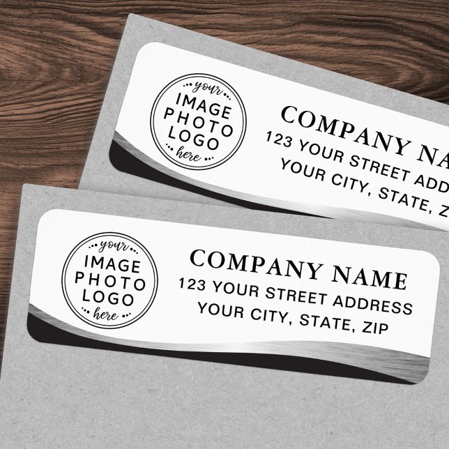 Etiqueta Endereço de devolução comercial da cinza prateada  (Logo silver gray gradient business return address label)