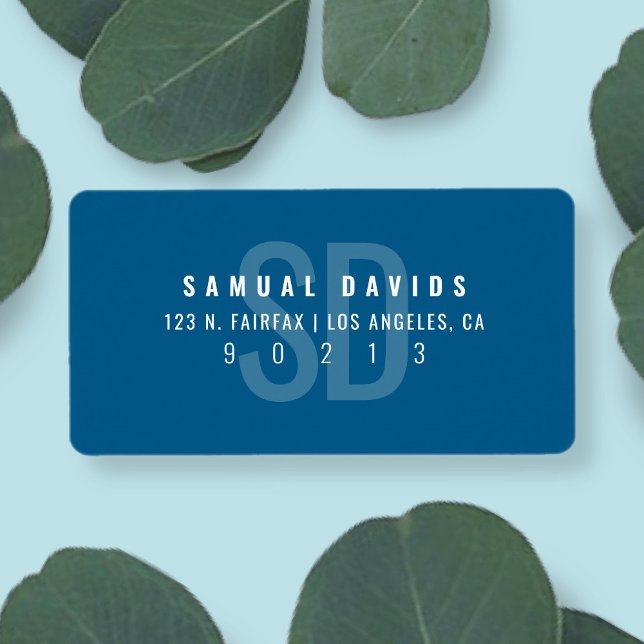 Etiqueta Endereço de devolução da Cinza Azul do Monograma M (Criador carregado)