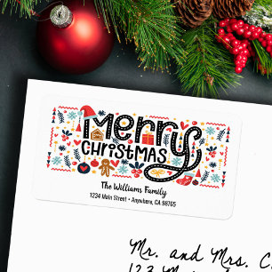Etiqueta Endereço de devolução da tipografia de Natal feliz