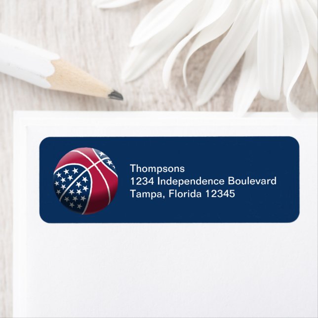 Etiqueta Endereço de devolução de basquete em 4 de julho (Insitu)