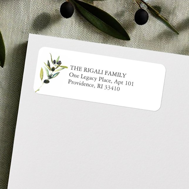 Etiqueta Endereço de Devolução de Branch Olive Branch (Return address labels watercolor olive branch art by Victoria Grigaliunas Do Tell A Belle)