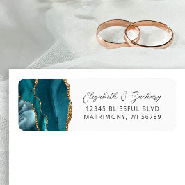 Etiqueta Endereço de Devolução de Casamento Ágata Azul Teal