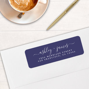 Etiqueta Endereço de Devolução de Casamento Azul do Marinho