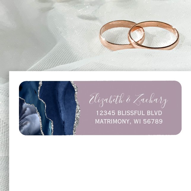 Etiqueta Endereço de Devolução de Casamento Azul Navy Prata (Criador carregado)