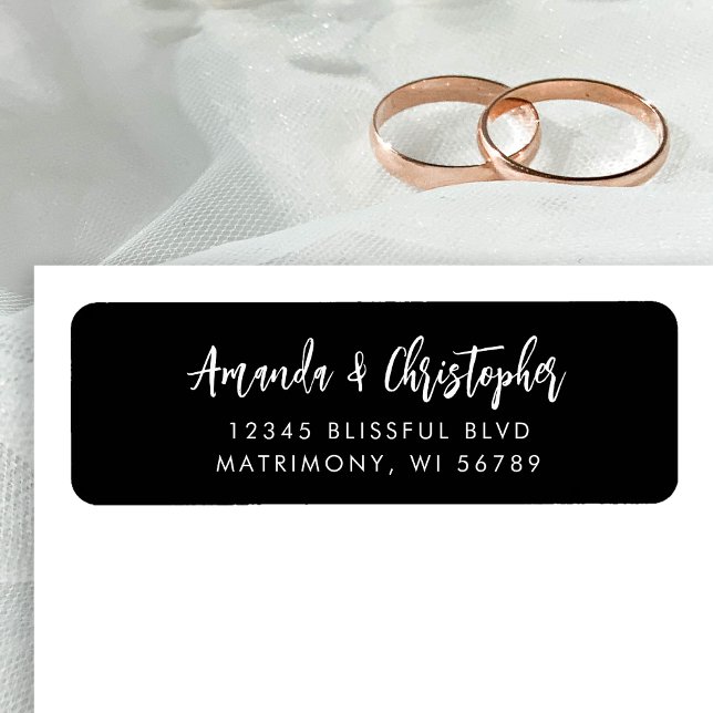 Etiqueta Endereço de Devolução de Casamento Branco Preto de (Criador carregado)