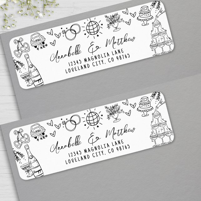 Etiqueta Endereço de Devolução de Casamento Caprichoso Dese (Hand Drawn Whimsical Wedding Return Address label)