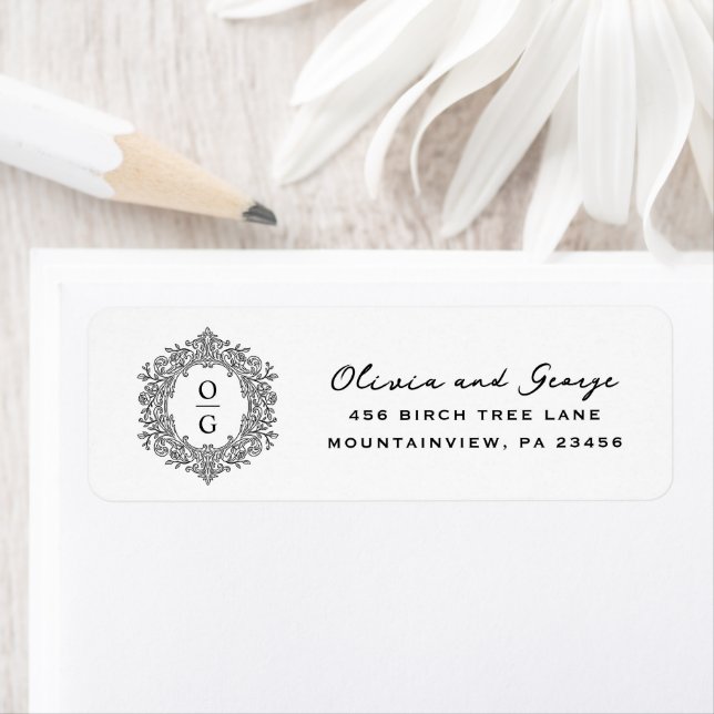 Etiqueta Endereço de Devolução de Casamento com Monograma E (Insitu)