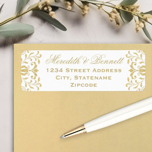 Etiqueta Endereço de Devolução de Casamento Dourado Vintage